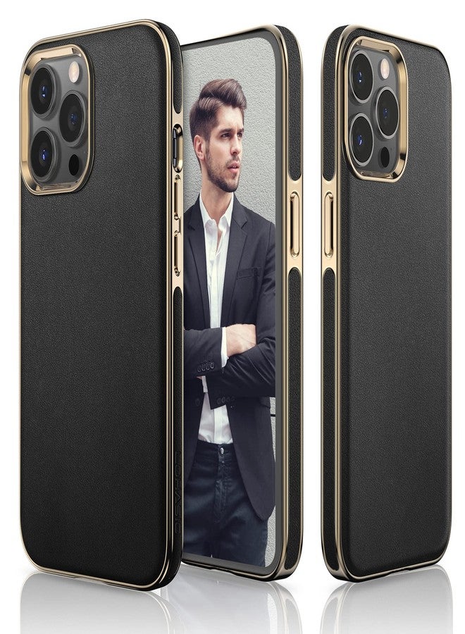 LOHASIC جراب LOHASIC الجلدي لهاتف iPhone 14 Pro، غطاء فاخر من الجلد الفاخر للأعمال مع بطانة من الألياف الدقيقة المقاومة للخدش، جراب رجالي يوفر حماية كاملة للجهاز، متوافق مع iPhone 14 Pro مقاس 6.1 بوصة - أسود ذهبي - Image 1